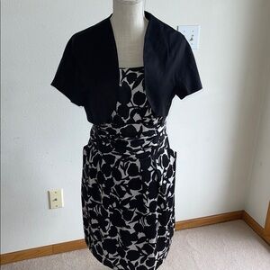 Elegant Black and White Strapless Dress with Bolero David's Bridal.